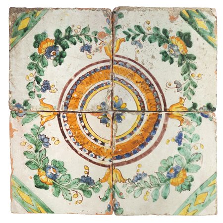 N°4 Piastrelle in Ceramica Siciliana policroma
