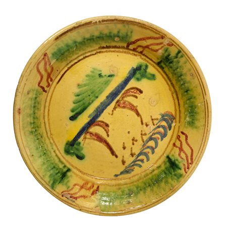 Grande piatto in maiolica di Caltagirone dipinto policromo