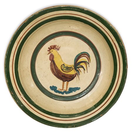 Piatto in ceramica di Patti con raffigurazione di gallo