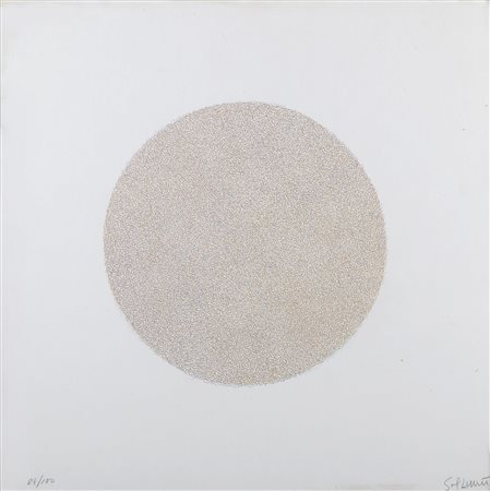 Sol Lewitt “Lines, Not Long, Not Heavy, Not Touching, Drawn at Random (circle) in Four Colors, Printed in Four Directions” 1971