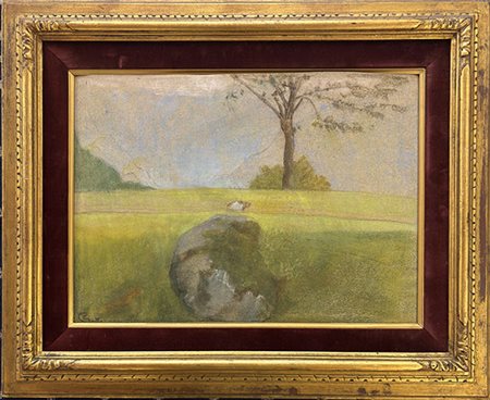 Giovanni Sottocornola, Milano 1855, Milano 1917, "Paesaggio con roccia e albero"