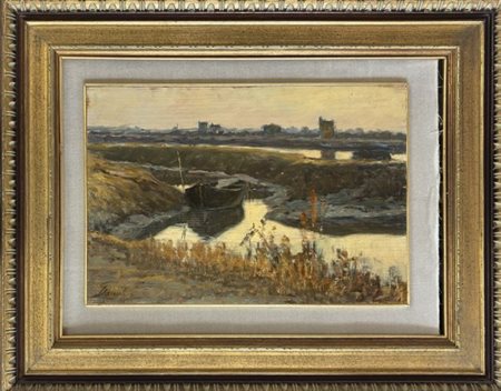 Giuseppe Danieli, Belluno 1865, Verona 1931, "Paesaggio in laguna"