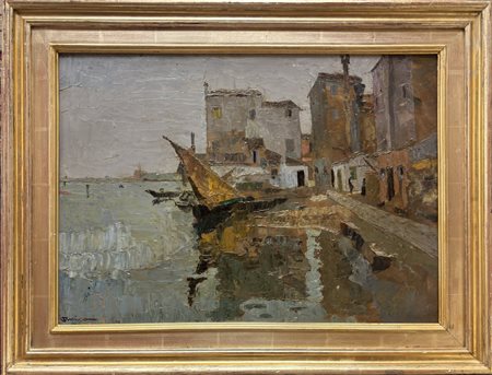 Giuseppe Amisani, Mede (PV) 1881, Portofino (GE) 1941, "Vele chioggiotte"