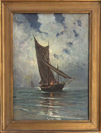 Cesare Esposito, Napoli 1886, Genova 1943, "Marina con vele"