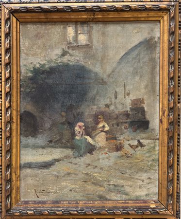 Oscar Ricciardi, Napoli 1864, Napoli 1935, "Nella corte, Capri"