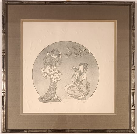 FIRMA INDECIFRATA N.D. ( -) 1900 Geisha Incisione acquatinta acquaforte es....