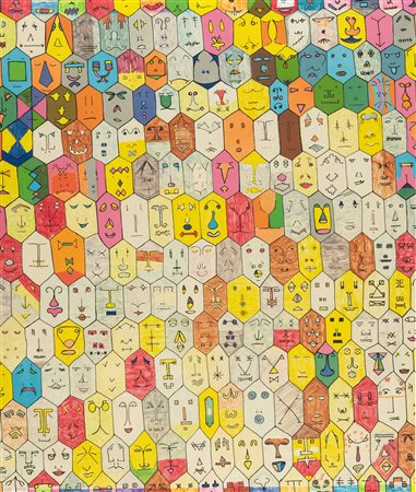 Alighiero Boetti (Torino, 1940 - Roma, 1994) Faccine colorate Tecnica mista...