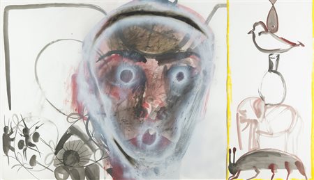 Francesco Clemente (Napoli, 1952) Autoritratto e peso 1985 Acquerello e...