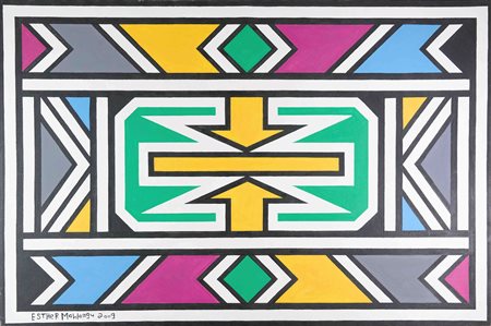 Esther Mahalangu (Transvaal, 1935) Ndbele abstract 2009 Acrilico su tela cm....
