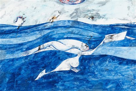 Gianni Dova (Roma, 1925 - Pisa, 1991) A Dovarnenez 1971 Tempera su carta cm....