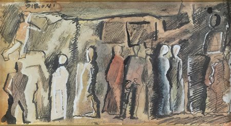 Mario Sironi (Sassari, 1885 - Milano, 1961) Figure 1950 c.a Tecnica mista su...