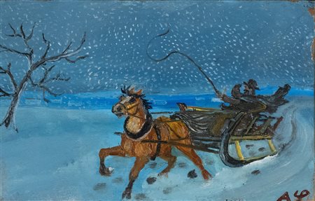 Antonio Ligabue (Zurigo, 1899 - Gualtieri (Re), 1965) Troika 1953/54 c.a Olio...