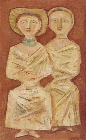 Massimo Campigli (Berlino, 1895 - Saint Tropez, 1971) Due donne 1953 Olio su...
