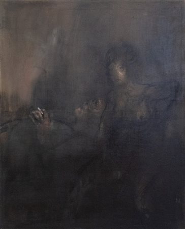 Alberto Sughi (Cesena, 1928 - 2012) Gli amanti 1960 Olio su tela cm. 150x120...