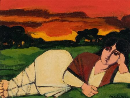 Domenico Cantatore (Ruvo di Puglia (Ba), 1906 - Milano, 1998) Odalisca Olio...