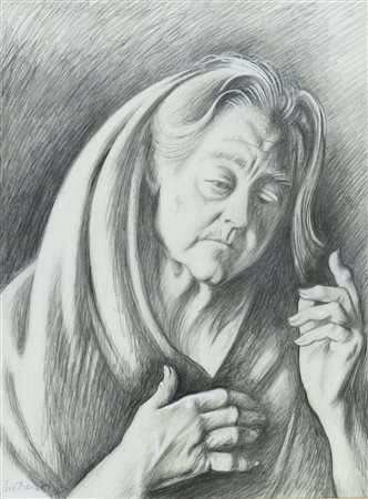 Gregorio Sciltian (Rostov, 1900 - Roma, 1985) Ritratto di una vecchia signora...