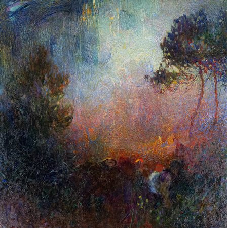 Plinio Nomellini (Livorno, 1866 - Firenze, 1943) Rientro da lavoro Olio su...