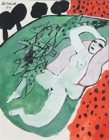 Guillaume Corneille (Liegi, 1922 - Auves-Sur-Oise, 2010) Figura nel paesaggio...
