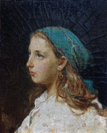 GEROLAMO INDUNO(Milano 1827-1890)Ritratto di fanciulla col fazzoletto...