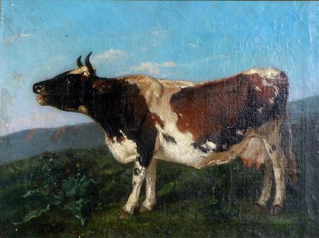 GIUSEPPE PALIZZI(Lanciano 1812 - Parigi 1888)MuccaOlio su tela, cm 37,3 x...