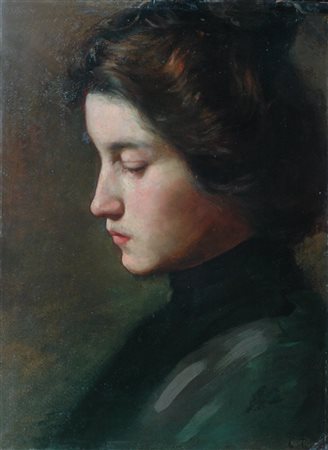 CESARE TALLONE(Savona 1853 - Milano 1919)Ritratto di Fanciullacirca 1890Olio...