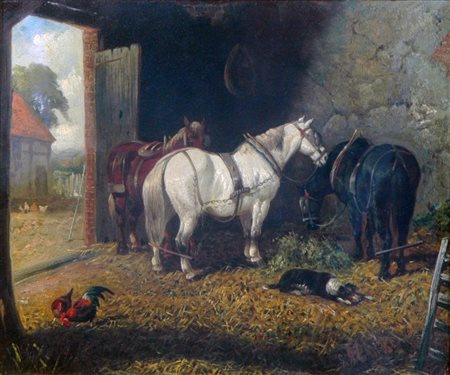 SAMUEL JAMES CLARK(Hoxton 1841 - Tottenham 1928)La stalla dei cavalliOlio su...