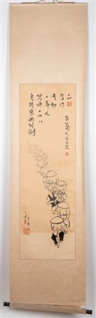  
Wu Guanzhong (1919-2010) - Dipinto a inchiostro montato su rotolo verticale intitolato "La fila di biciclette. Cina, XX secolo 
 Altezza cm 185; larghezza cm 50