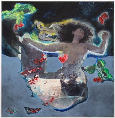  
Sepideh Sarlak (1985), dipinto" Spiriti 4", pittura ad olio e collage di fotocopie di carta su tela. Teheran, Iran Teheran, Iran
 Altezza cm 180; lunghezza cm 164