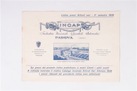 Ingap - Listino prezzi II° Semestre 1932, 1932