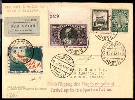 Vaticano - Posta Aerea - Volo a Vela Vienna Trieste 14/18 luglio 1933