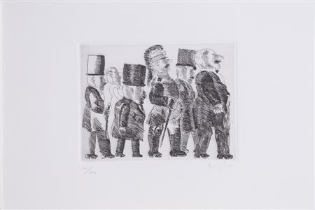 FRANZ BORGHESE (1941-2005) Parata di nobili Incisione Foglio cm 22x33 Lastra...