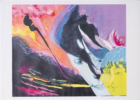 REMO BRINDISI (1918-1996) Senza Titolo Litografia Cm 50x70 Firma a matita in...