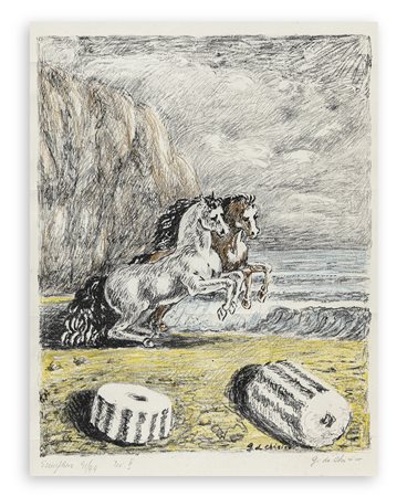 GIORGIO DE CHIRICO (1888-1978) - Cavalli sulla sponda dell'Egeo, 1966