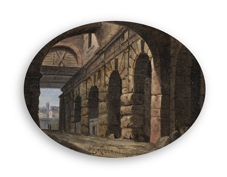 ENRICO COLEMAN (1846-1911) - Veduta degl'avanzi della Curia Ostilia sul Monte Celio