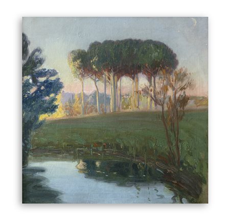 ENRICO ORTOLANI (1883-1972) - Scorcio del parco di Villa Doria Pamphili