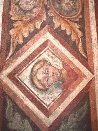 Scuola italiana, XV-XVI secolo 'Fregio decorativo con stemma araldico e ritratto di giovane'