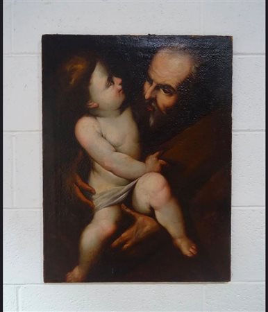 ANGELO CAROSELLI (1585-1652), attribuito Gesù con San Giuseppe Olio su tela attribuito ad Angelo Caroselli. Dimensioni: 64,5 x 49 cm