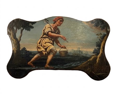 Scuola italiana, XVIII secolo 'Sovrapporta con figura in un paesaggio'