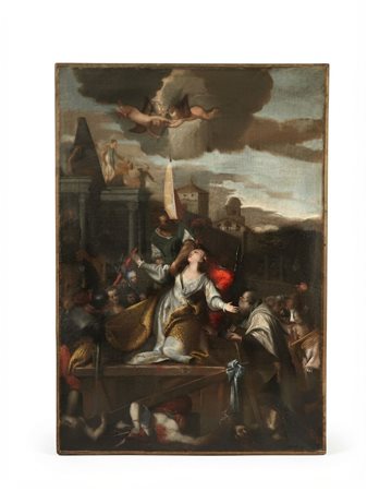Dipinto raffigurante il Martirio di Sant'Afra, scuola veneta, XVII secolo