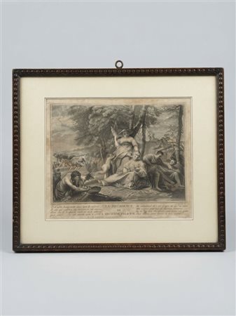 Michel Aubert, La Decadence de l Ancienne Felicite, incisione all acquaforte e bulino da Nicolas Vleughels, XVIII secolo