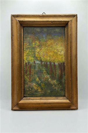 Paesaggio boschivo autunnale in stile impressionista olio su tela