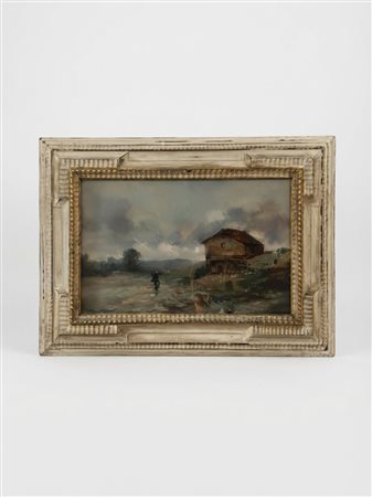D. Pinelli, Dipinto a olio su tela raffigurante un paesaggio rurale olio su tela, CM Dipinto a olio su tela raffigurante un paesaggio rurale