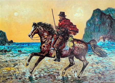 Giovan Francesco Gonzaga Cavaliere a cavalo sulla riva cm 50x70 226/250