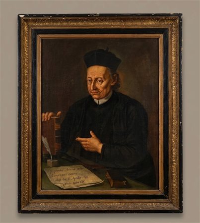 Antico dipinto olio su tela raffigurante Ritratto di Padre Paolo Antonio Testa Olio su tela, scuola piemontese del XVIII cm