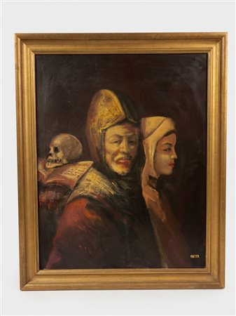 Pittore del 900 (sigla ZETA) Vanitas (Guerriero volto e teschio) Olio su tela