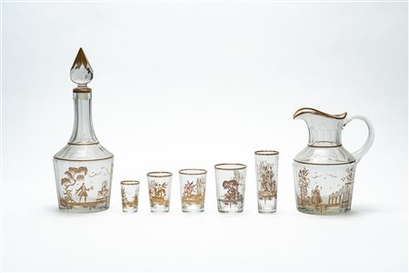Servizio di bicchieri in vetro con silhouette in oro, Venezia anni '30-'40 del Novecento