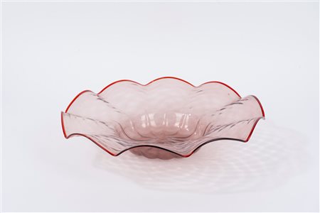 Grande centrotavola in vetro di Murano con profilo rosso, secolo XX