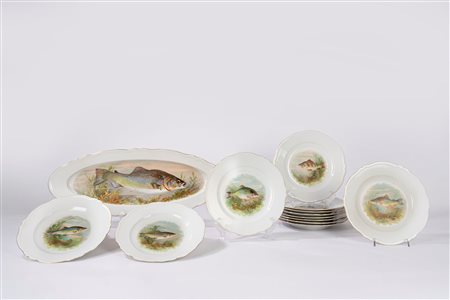 Servizio da 12 piatti piani da pesce con piatto ovale da portata, Epiag