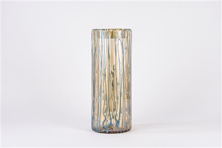 Vaso in vetro di Murano con filamenti azzurri