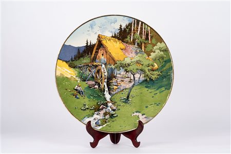Grande piatto in porcellana policroma decorato con paesaggio montano, Villeroy & Boch